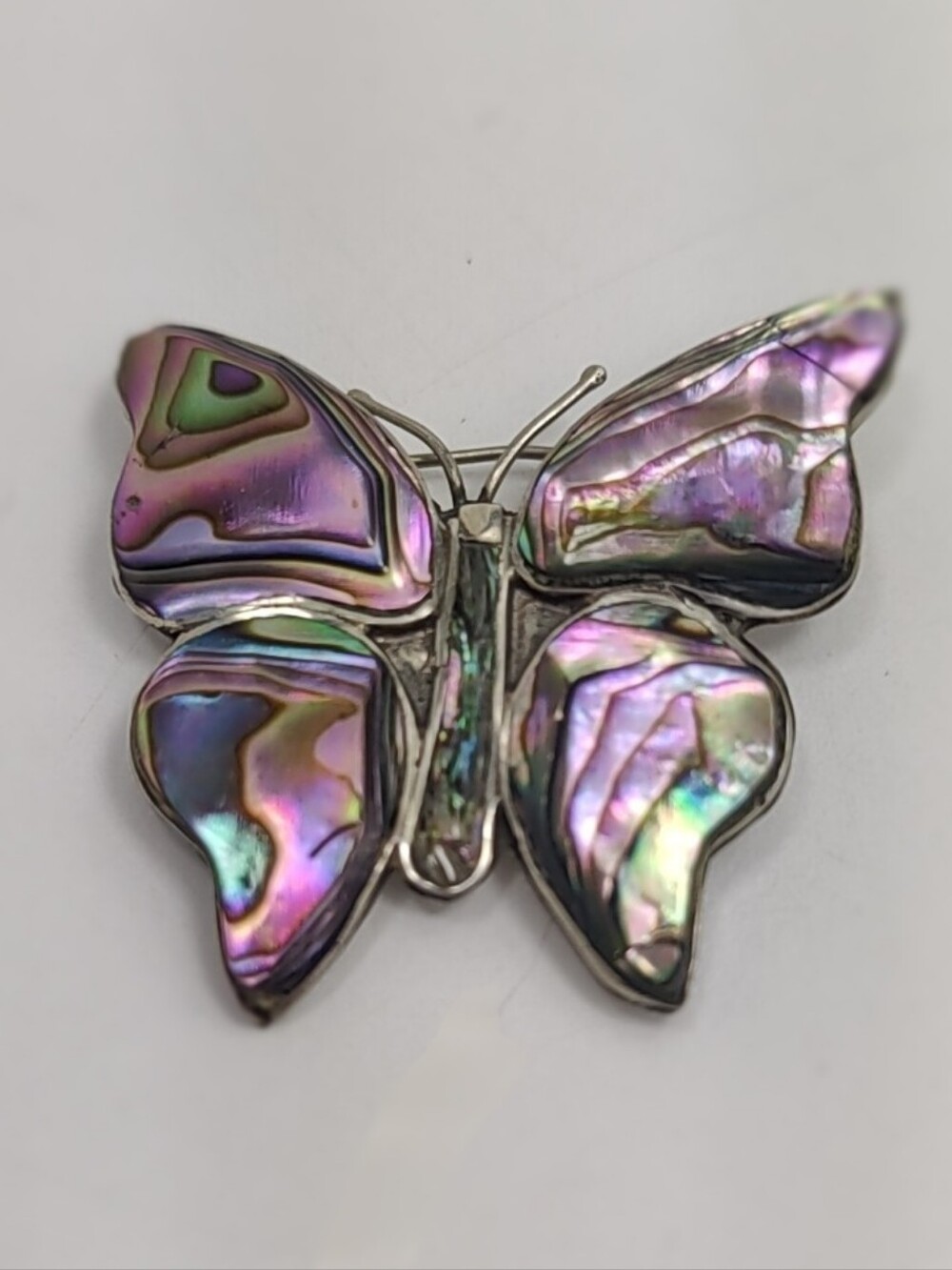 Vintage Alpaca Abalone Shell Butterfly Brooch Pin Iridescent Southwestern